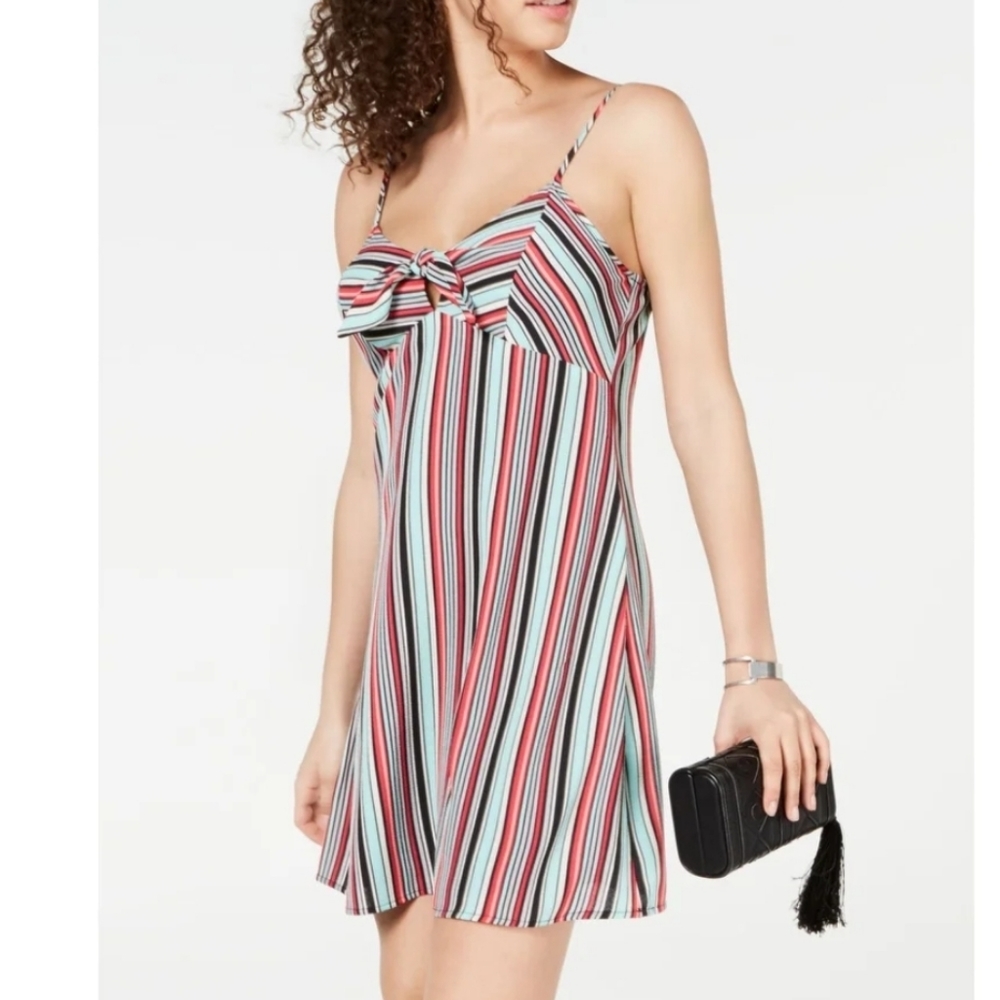 TRIXXI Womens Aqua Striped Spaghetti Strap Sweetheart Neckline Mini Shift Dress